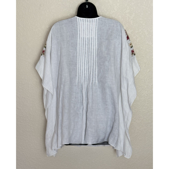 Johnny Was JW Los Angeles Linen Poncho Moji Top Embroidered White Resortwear, L - Picture 6 of 14